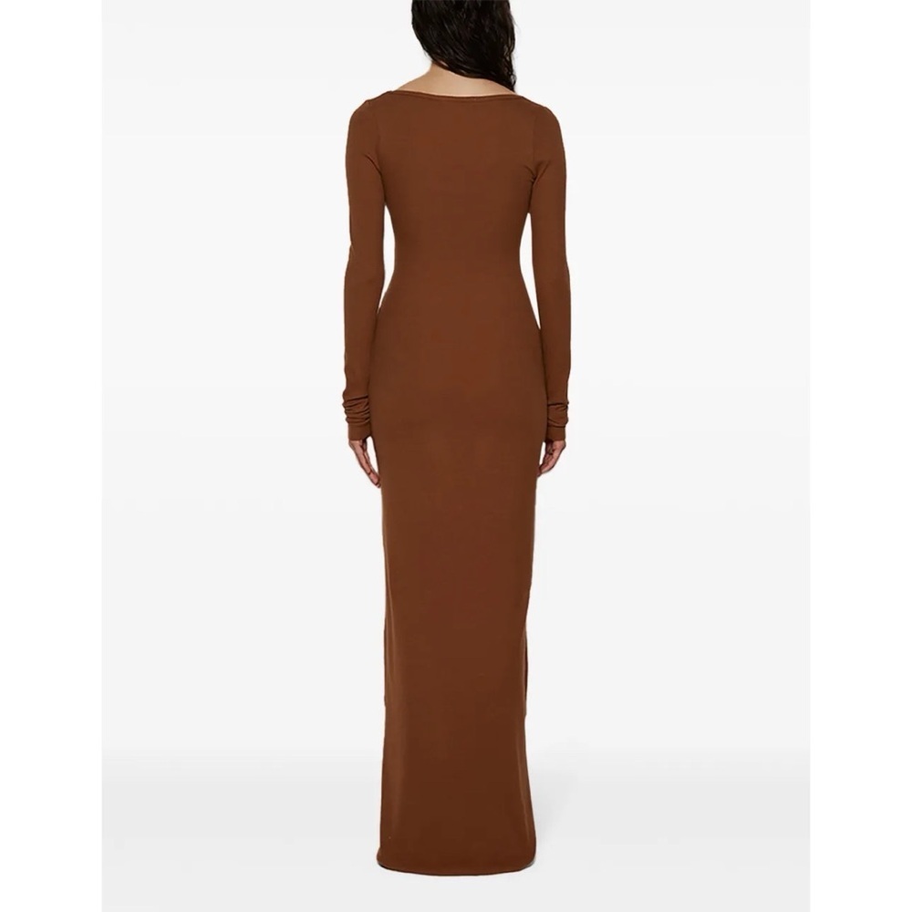 Eterne Square-Neck Long Sleeve Butter Rib Maxi Dress Earth Brown Small - Picture 4 of 11